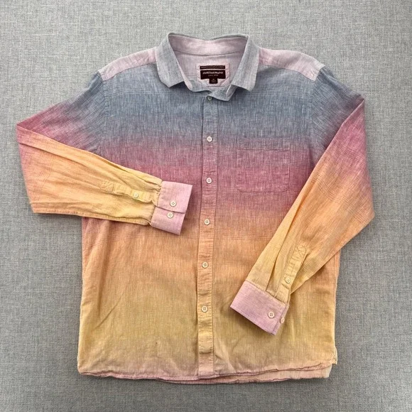 Johnston Murphy Linen Blend Ombre Shirt Men Medium Colorful Button Up Resort - Picture 2 of 9